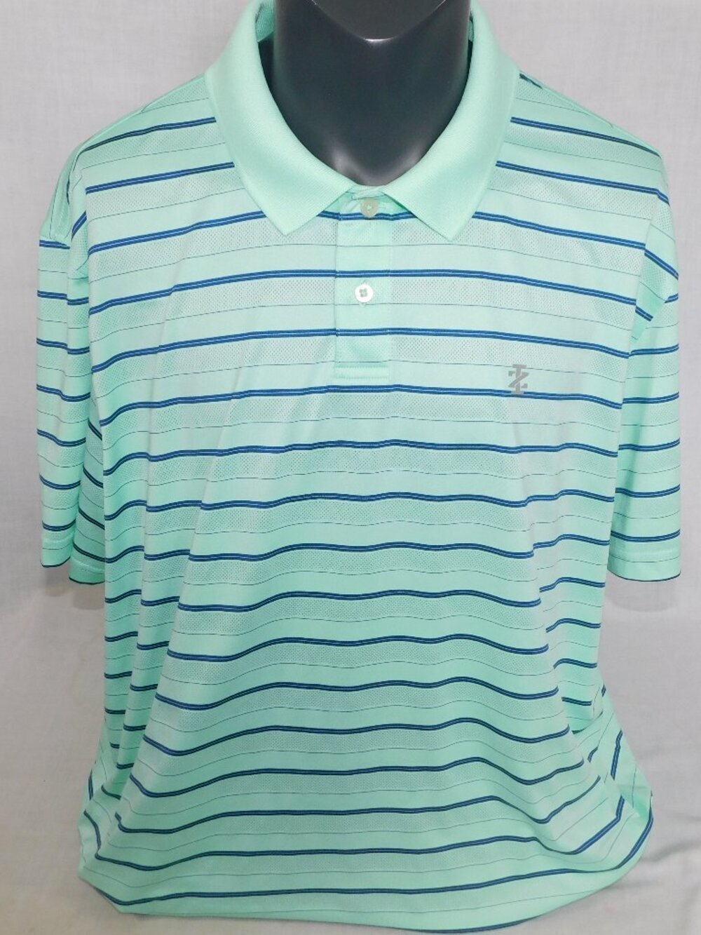 IZOD Golf Sea Foam Green Blue Striped Polo Shirt Mens 2XL XXL